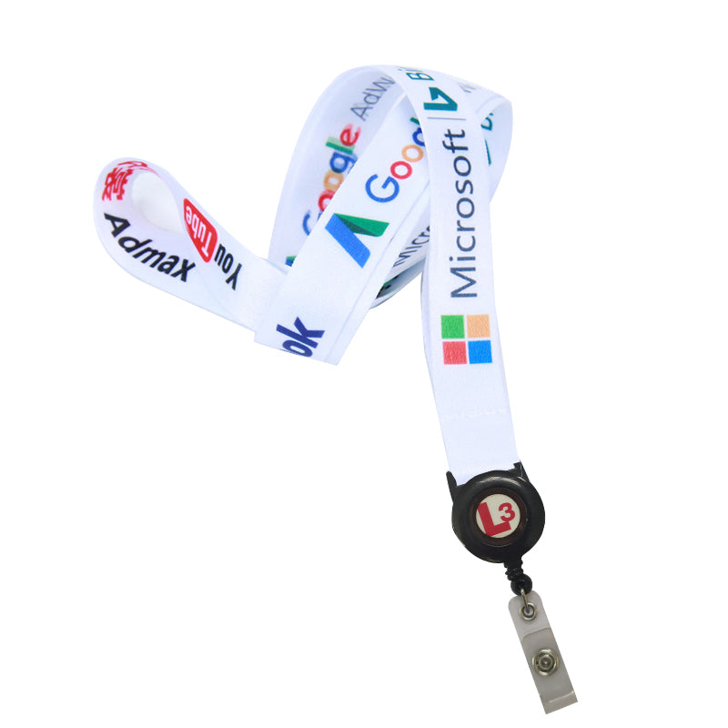 3/4" Full Color Lanyards w/Round economy badge reel