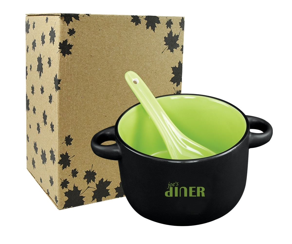 ~ Hilo 12.5oz black/green bowl with spoon in Black Leaf gift box