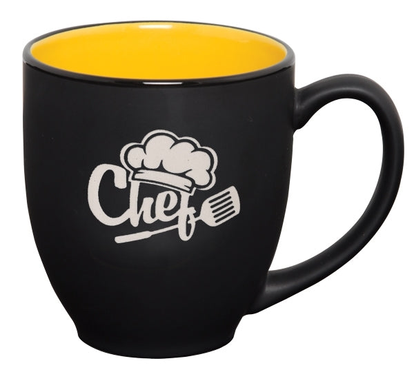 Bistro 16oz 2tone black/yellow mug in Ripple gift box - Etched