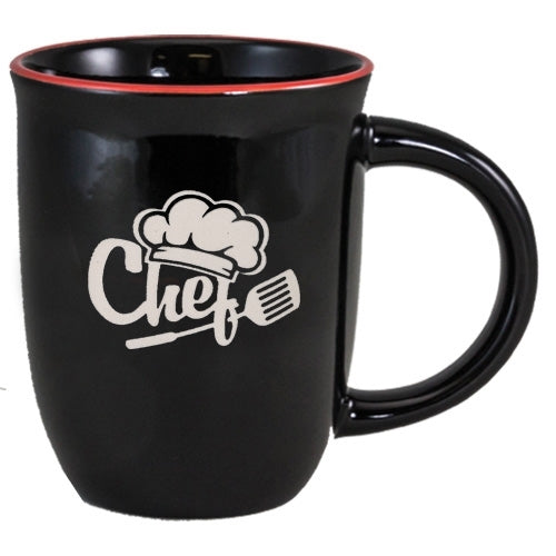 Salem 14oz black gloss mug with red trim - Etched
