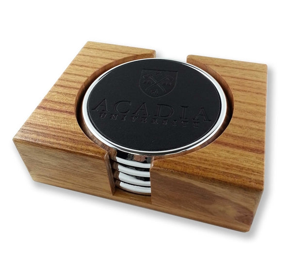 ~ S/4 silver coasters with oak holder