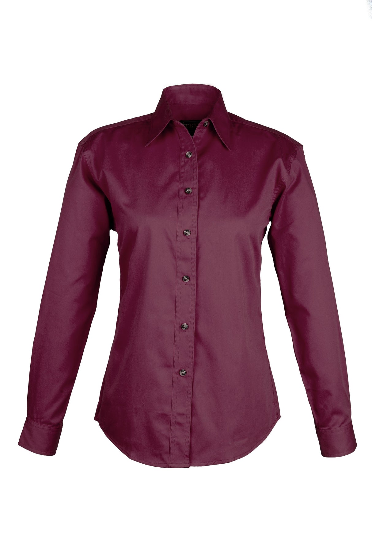 LADIES EASY CARE COTTON BLEND DRESS SHIRTS Long Sleeve(BURGUNDY) (XS-3XL)