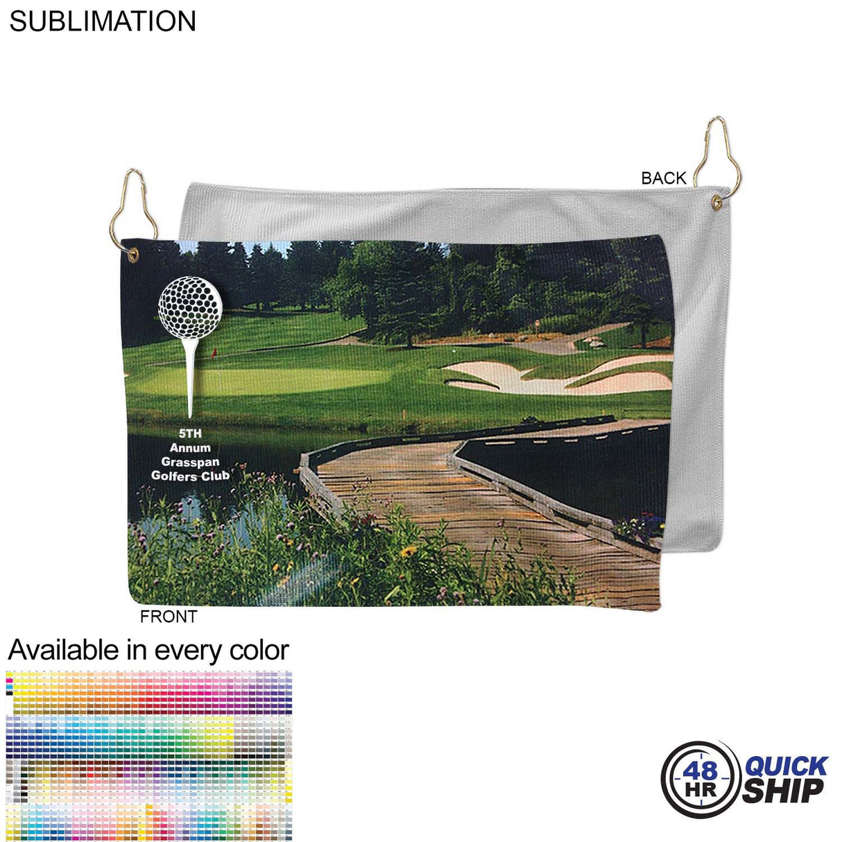 48Hr Quick Ship - Microfiber Dri-Lite Terry Golf Towel, 12x18, Nofold Grommet & Hook, Sublimated