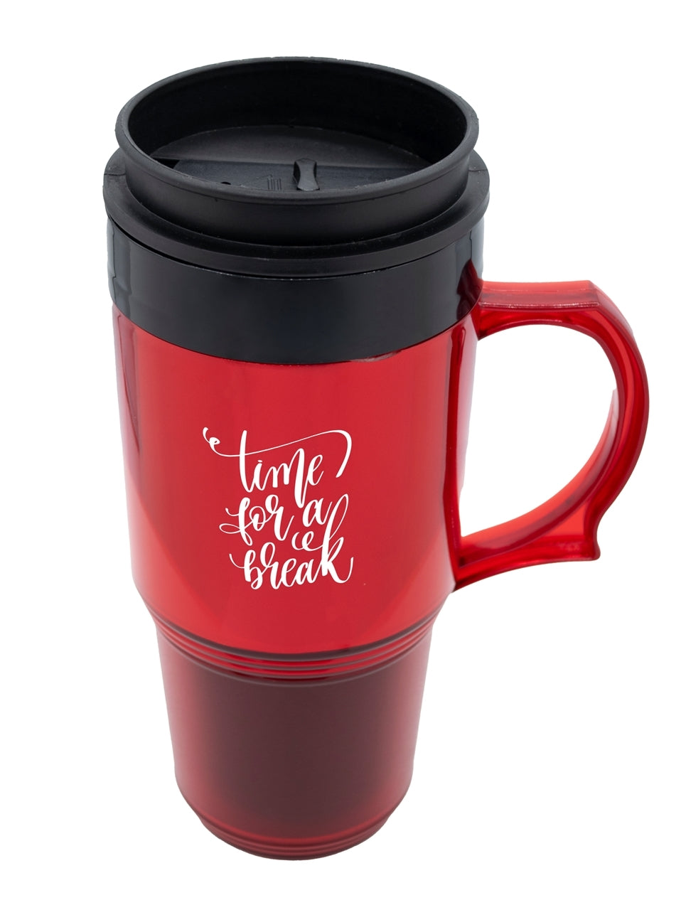 ~ Tracker Mug 16oz acrylic mug, cranberry red with black slide top lid