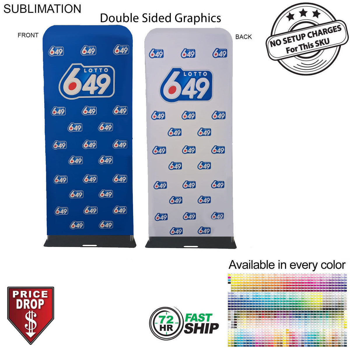 72 Hr Fast Ship - 3'W x 90"H EuroFit Banner with Steel Base, Full Color Graphics 2 Sided, NO SETUP