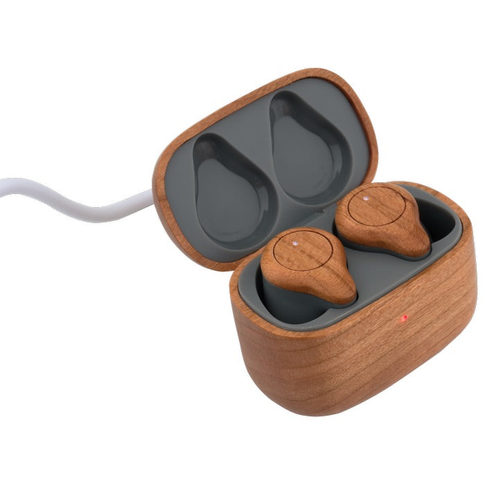 Cherry Wood TWS Wireless Earbuds and Charger Case