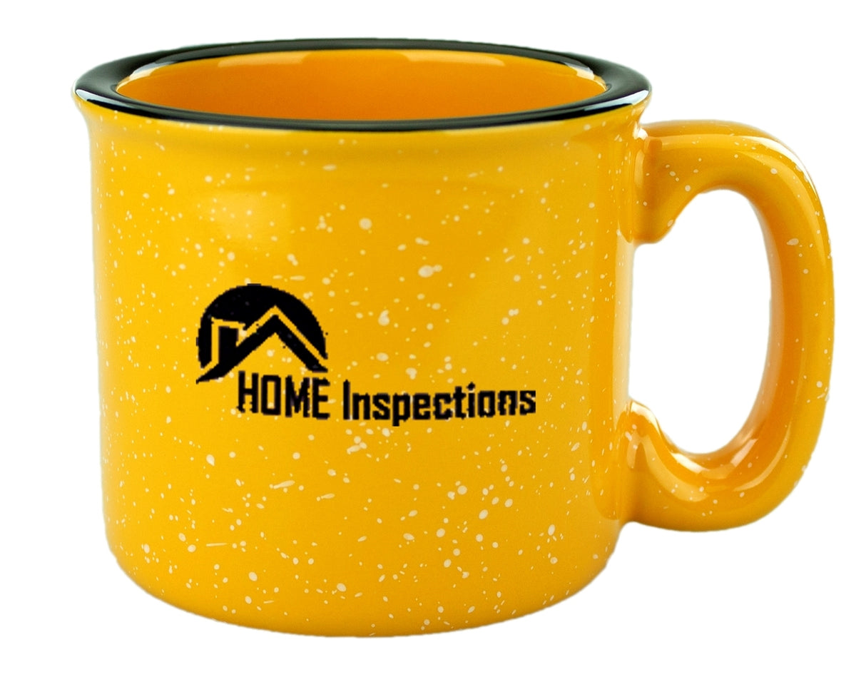 Santa Fe 15oz speckled/mustard mug with black rim
