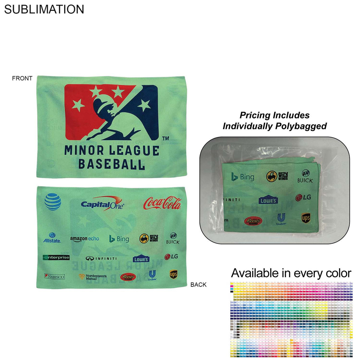 Individually Polybagged Microfiber Dri-Lite Team and Sponsorship Towel, 12x18, Sublimated 2 sides