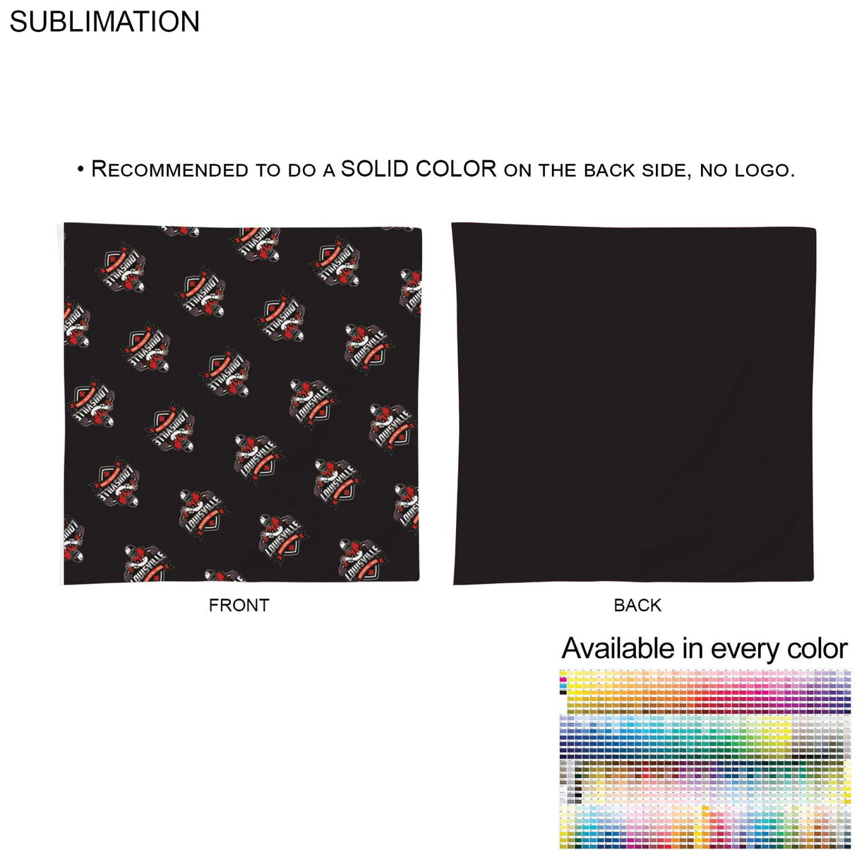 Colored Sublimated Bandana, 22x22, Sublimated Edge to Edge 2 sides