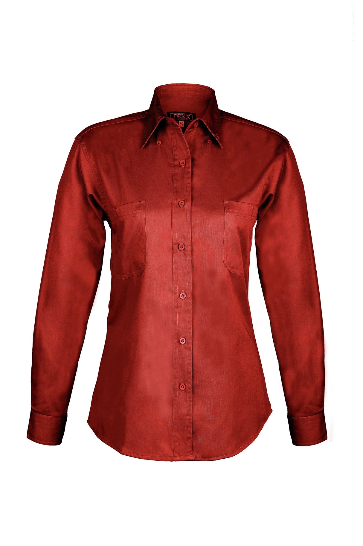Ladies Cotton Blend Twill Long Sleeve Shirt (Red) (XS-3XL)