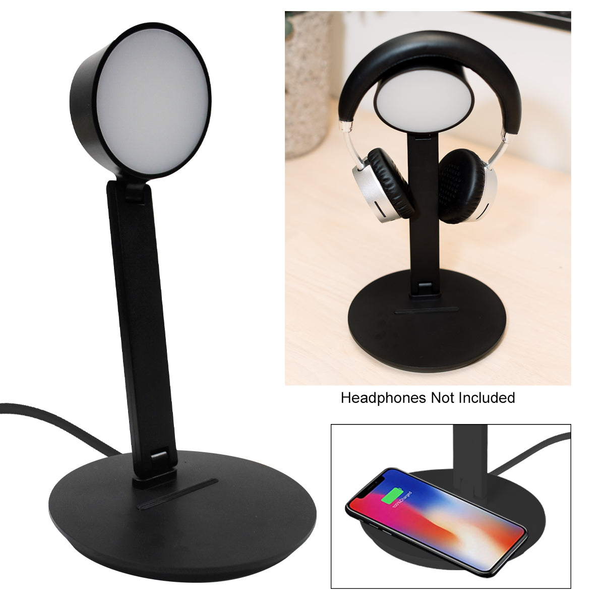 Vanity Light Wireless Charger With Headphone Stand