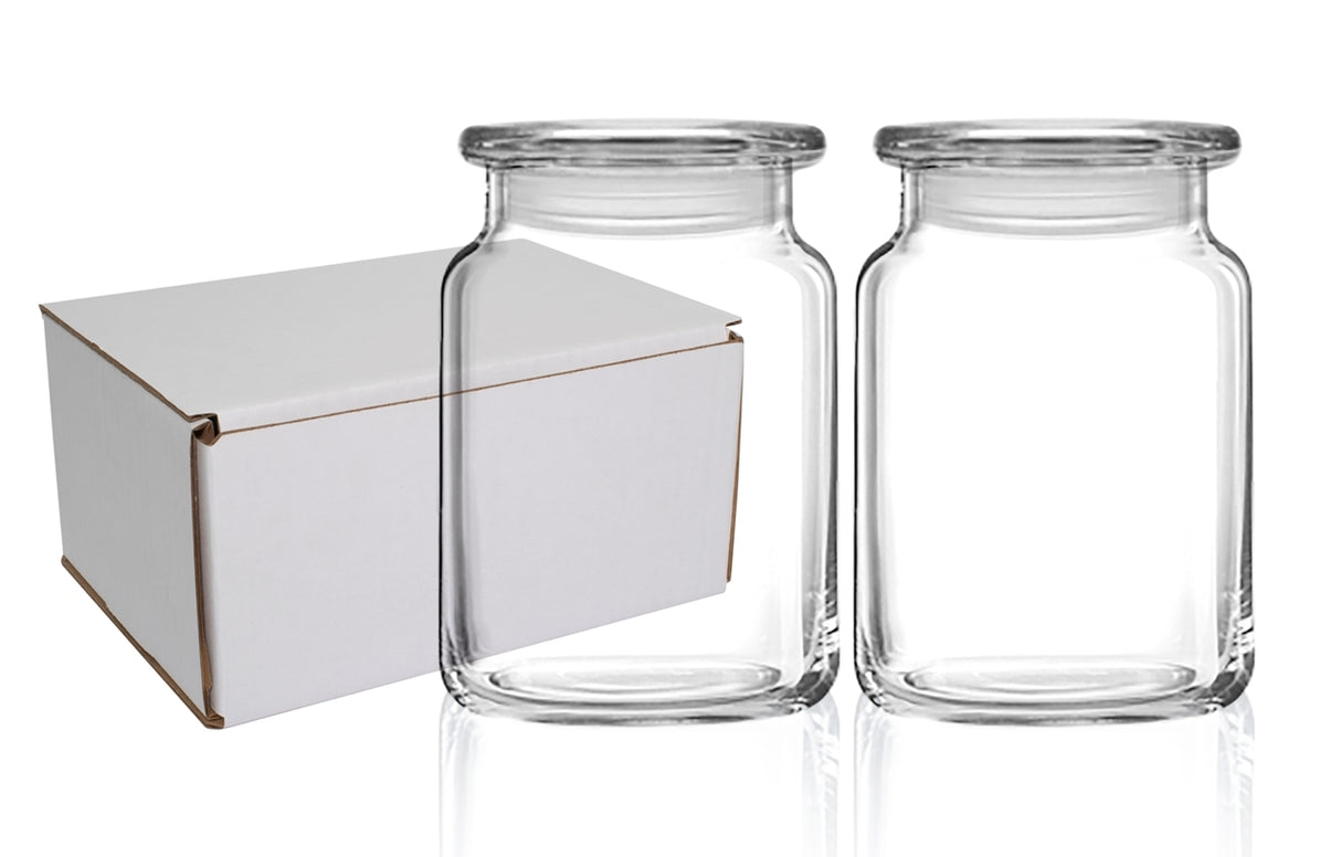 ~Candy Jar 26oz with lid clear glass S/2 in white gift box