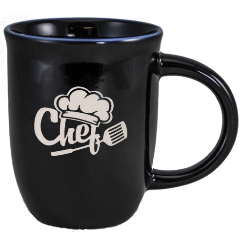 Salem 14oz black gloss mug with ocean blue trim - Etched