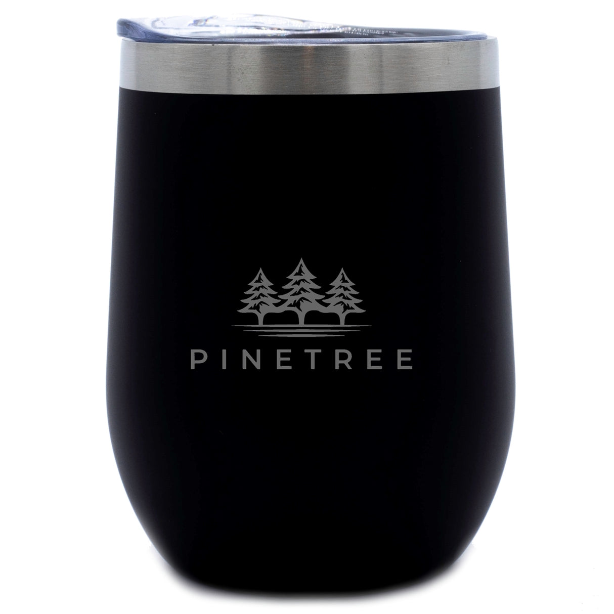 Carolina 12oz stemless vacuum insulated steel cup, matte black w/clear lid