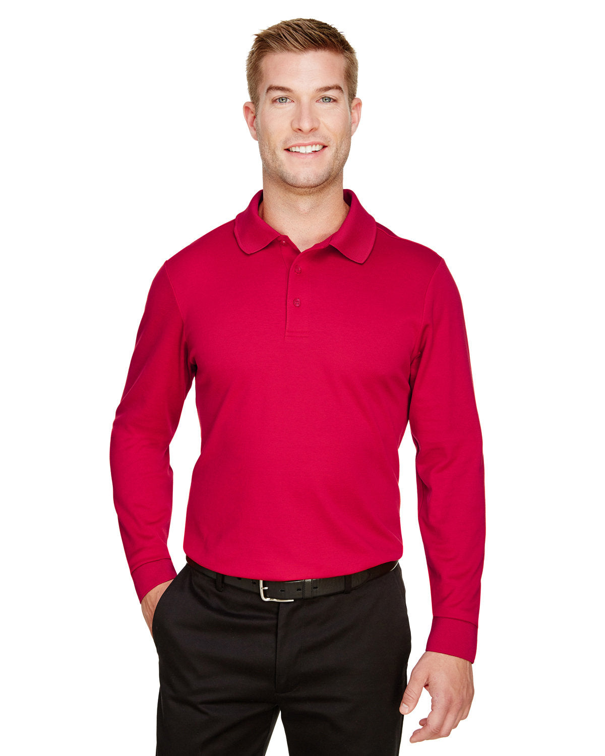 000164 Devon and Jones CrownLux Performance® Men's Plaited Long Sleeve Polo