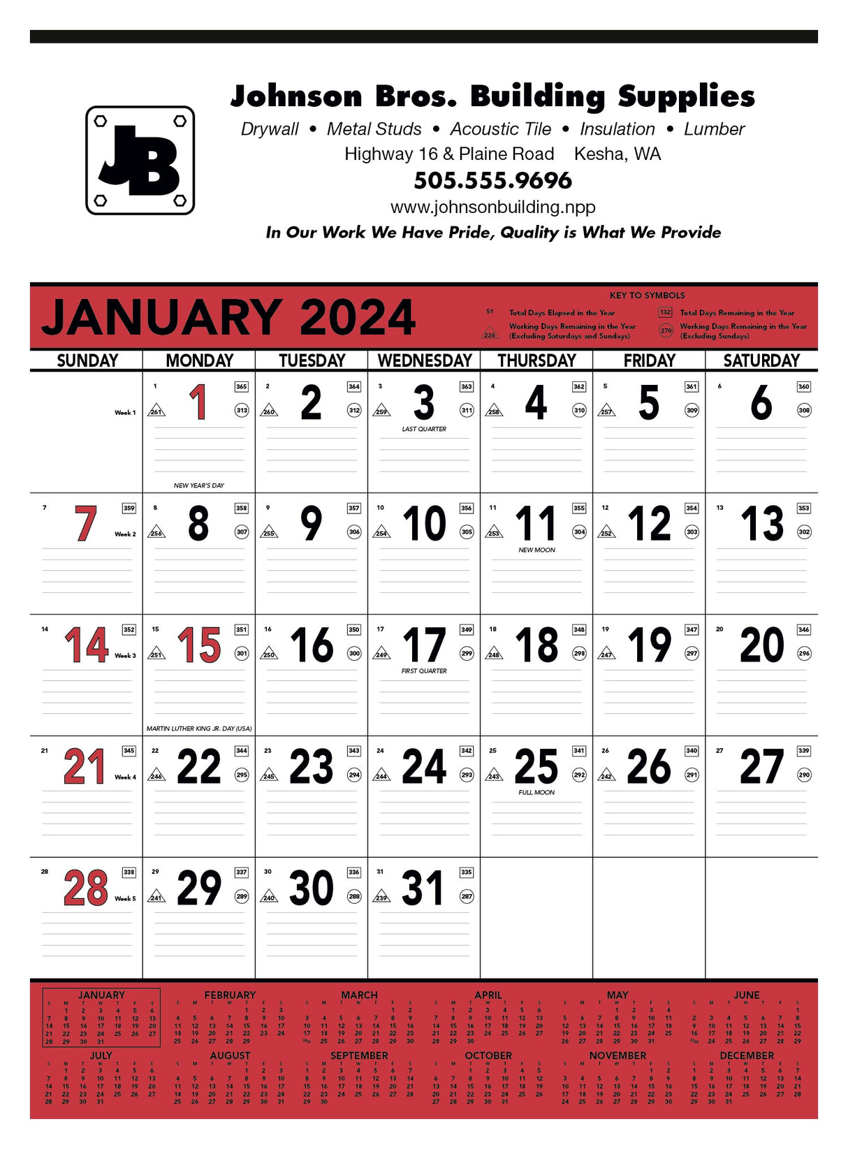 Triumph® Calendars Red & Black Contractor Memo