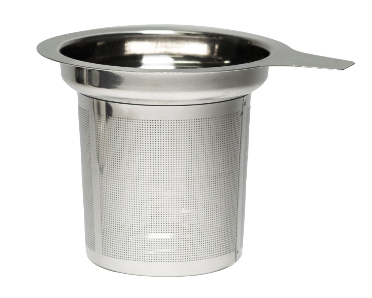 Ceylon 13oz black ceramic mug with lid & stainless steel tea strainer in Ripple gift box