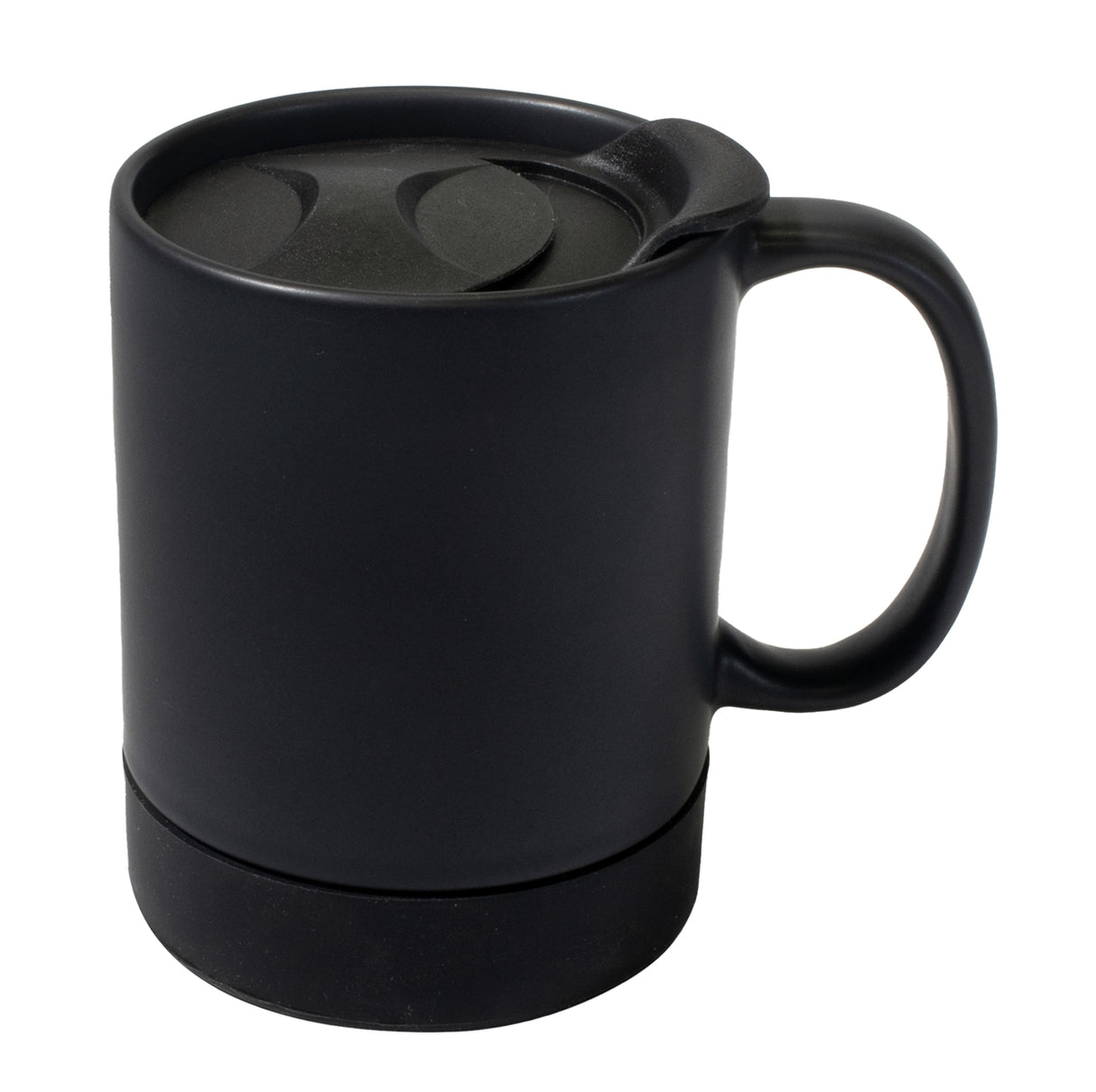 Parkdale 12oz matte black ceramic mug with black silicone base & slide lid in Ripple box