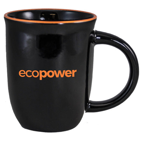 Salem 14oz black gloss mug with orange trim
