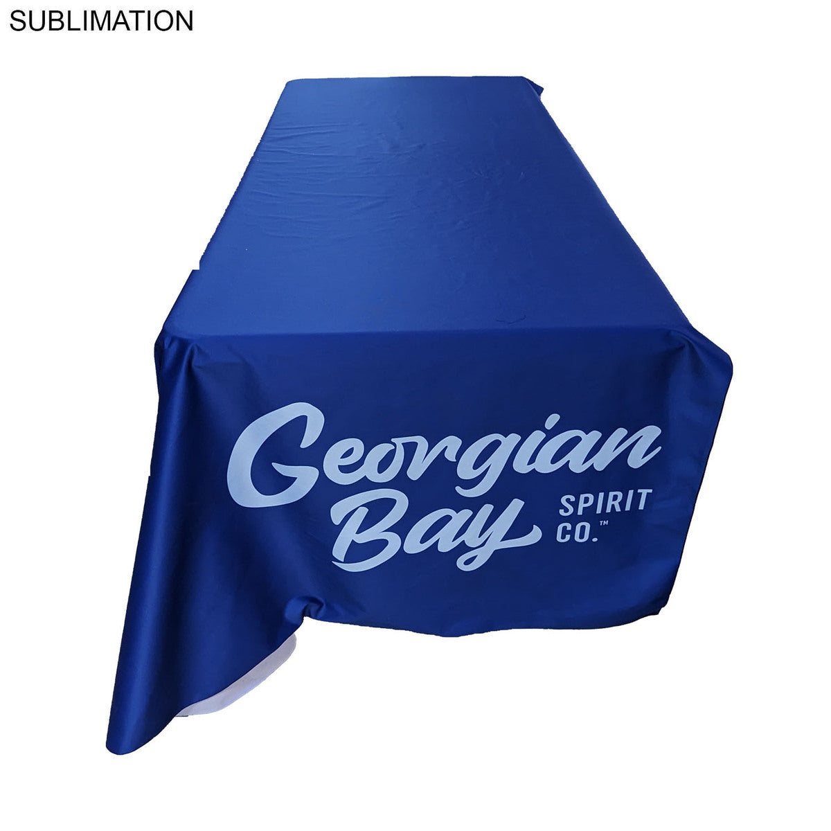 72 Hr Fast Ship - Sublimated PREMIUM Cloth for 6' Table, Drape Style, Open Back, Rounded Corners
