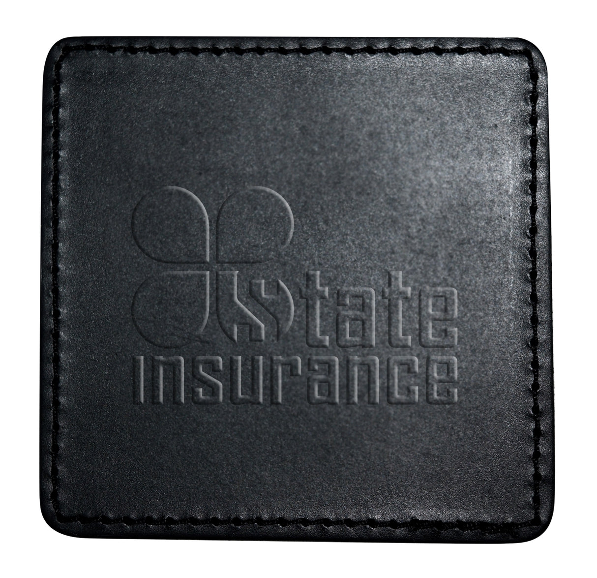 Genuine Leather Square Single Coaster with Stitched Edge - black