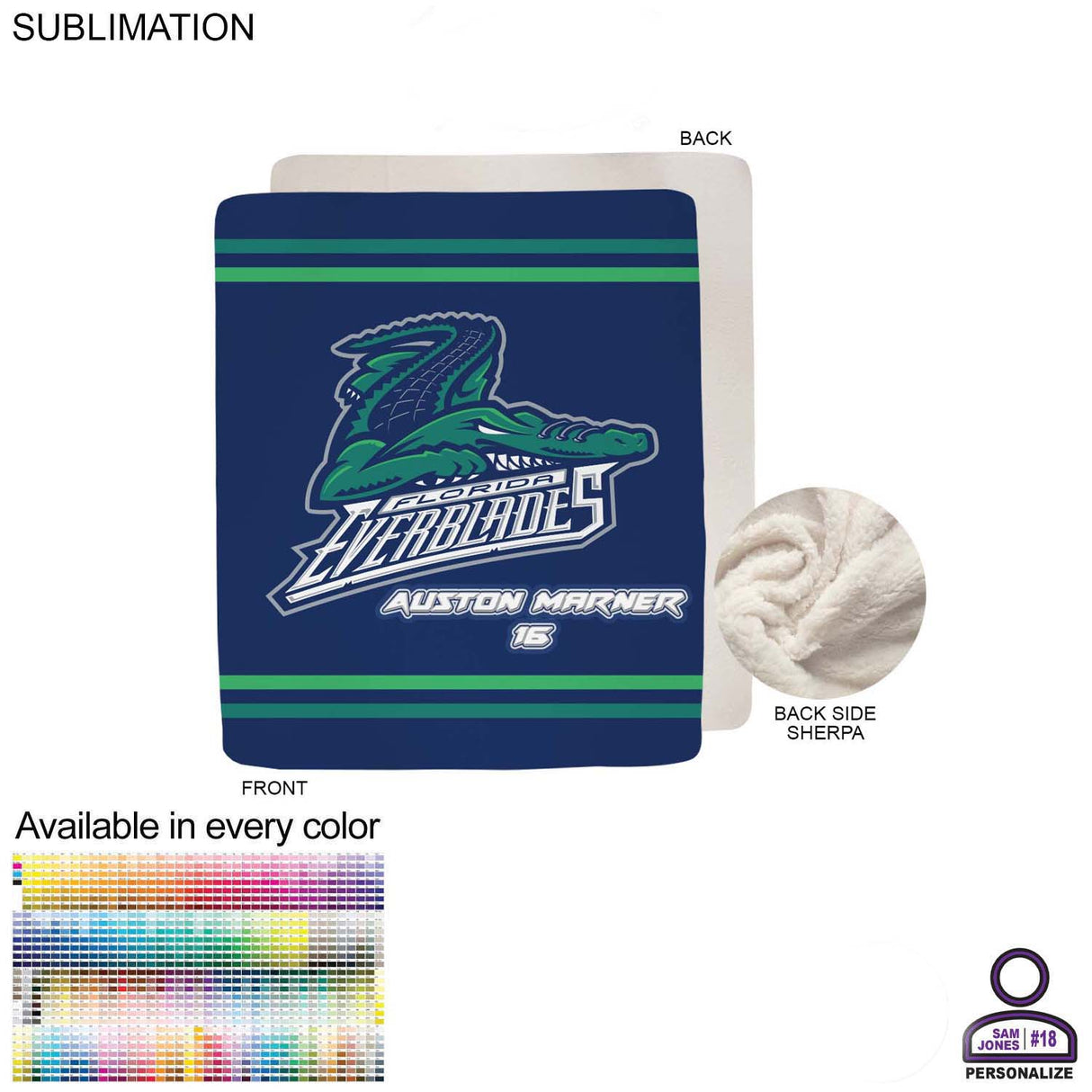 Personalized Sherpa Faux Wool Lined Micro Mink Throw, 50x60, Sublimated Edge to Edge 1 side