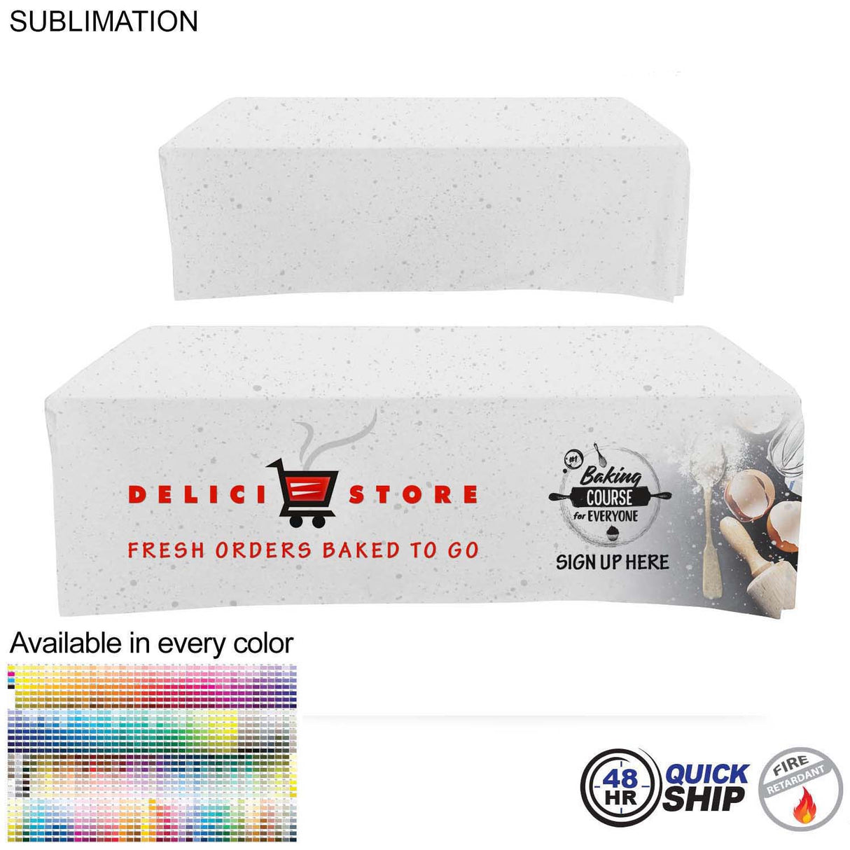 48 Hr Quick Ship - Sublimated Box Style Fitted Tablecloth for 8' Table, 4 sided, Closed back