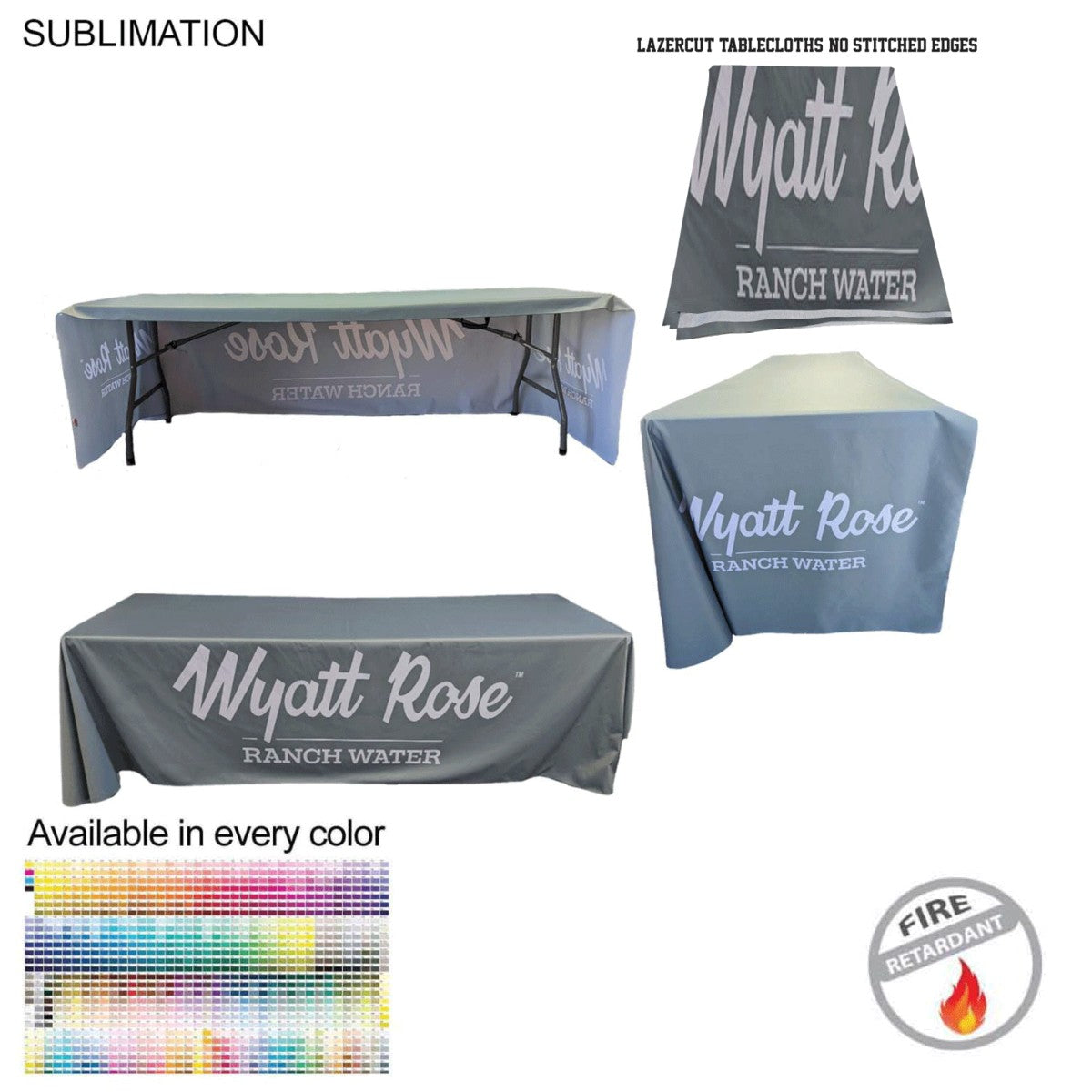 8' LazerCut 3-Sided PREMIUM Sublimated Tablecloth, Drape Style, Open Back