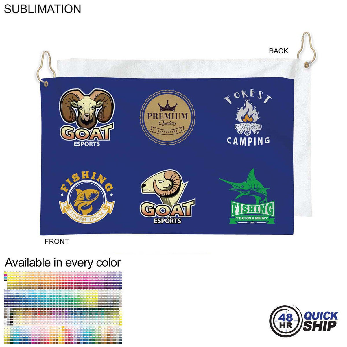 48Hr Quick Ship - Colored Velour Terry Cotton Blend Golf Towel, Finished size 12x18