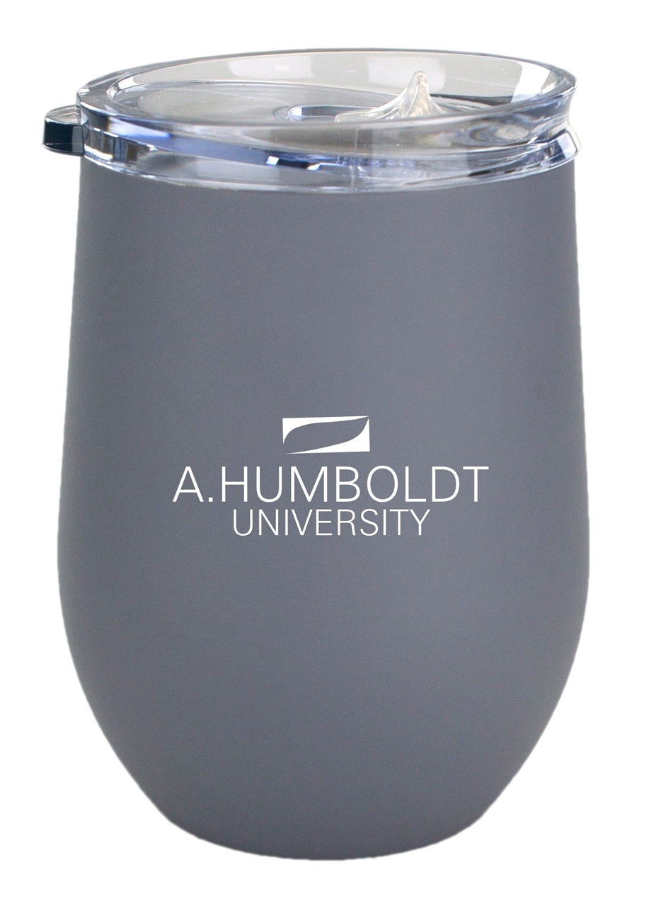 Cancun 12oz vacuum insulated stainless steel stemless tumbler, grey with clear lid