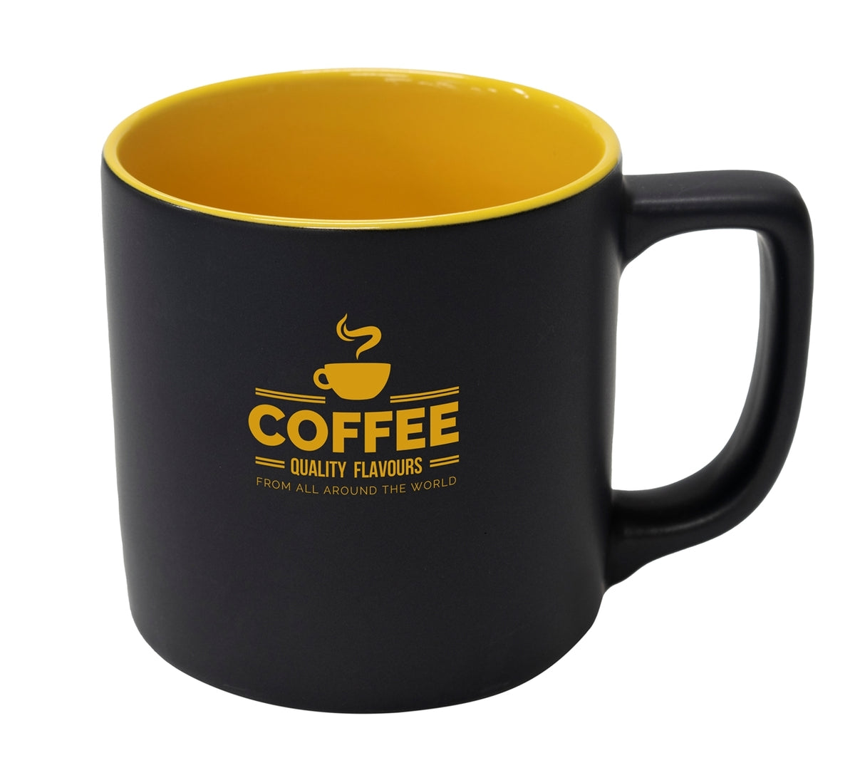 Arcadian 16oz two-tone matte ceramic mug black/yellow in a Ripple box