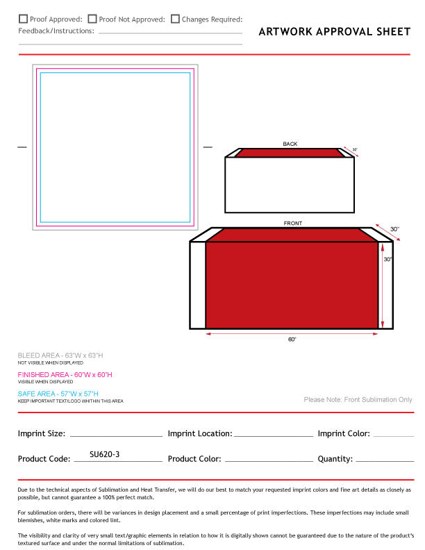72 Hr Fast Ship - Sublimated Wider Table Runner, 60x60, Covers Front and Top of the table