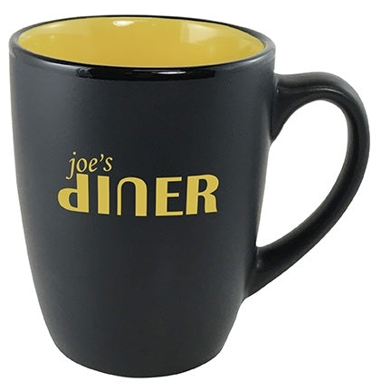 Cottager 12oz matte black mug with yellow interior