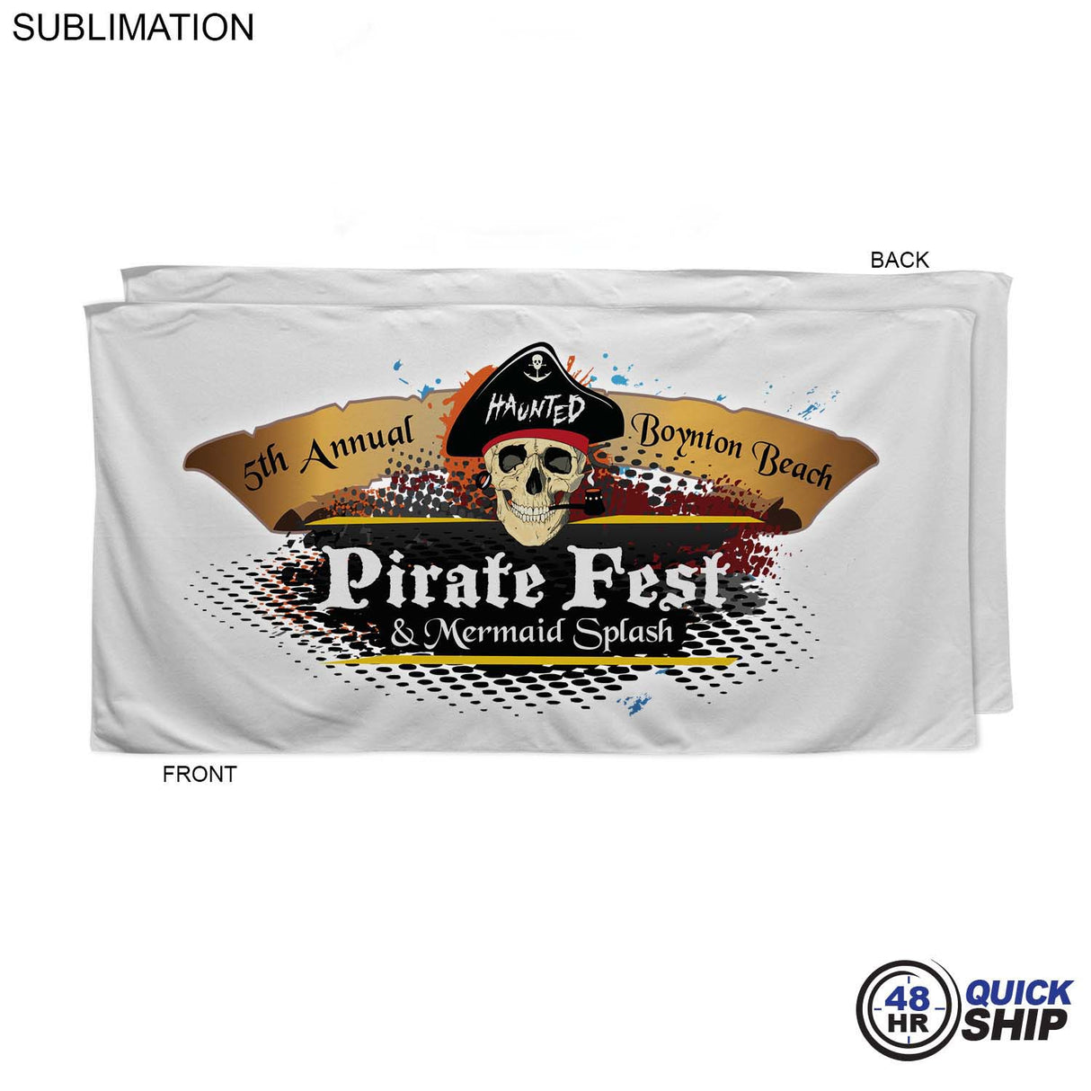 48Hr Quick Ship -Absorbent Microfiber Dri-Lite Terry White Beach Towel, 30x60, Sublimated