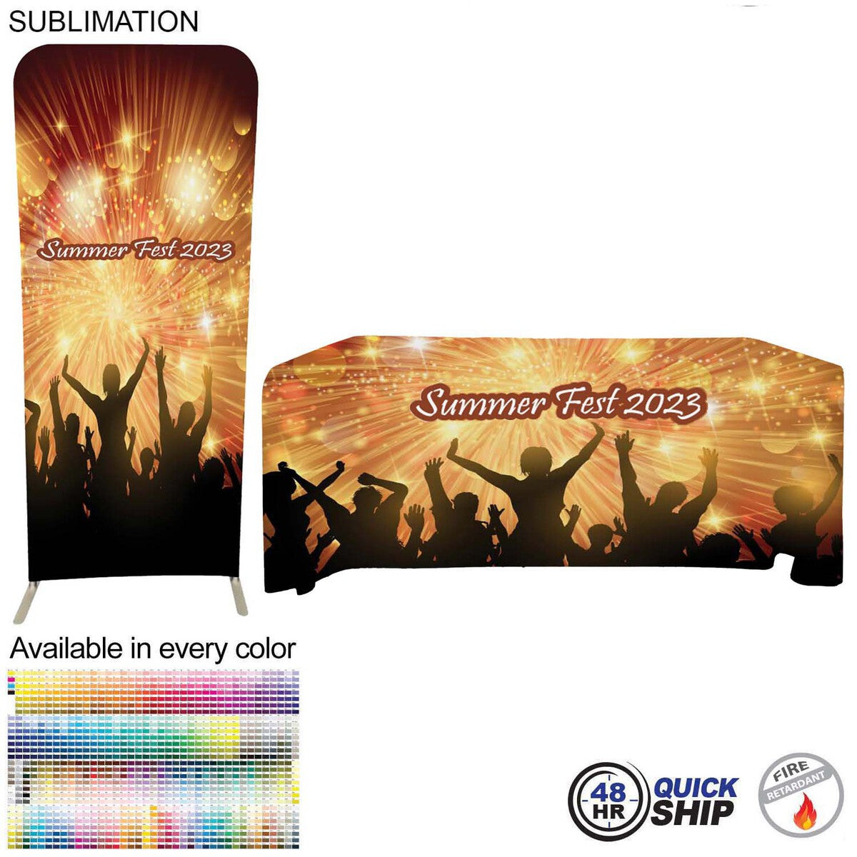 48 Hr Quick Ship - Tradeshow Booth Package Sleek,3'W x 96"h EuroFit Display and 6' Sub Tablecloth