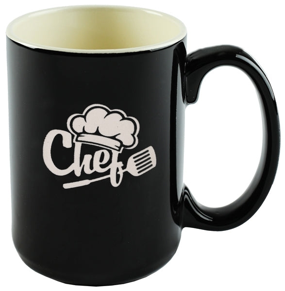 Hanna 14oz 2tone black/cream mug in Ripple gift box - Etched
