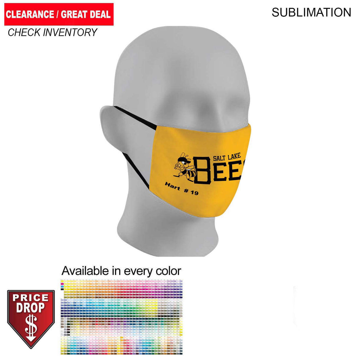 Team Facemask, Sublimated 2ply Antimicrobial Cloth Face mask available in EVERY Sports Teams colors