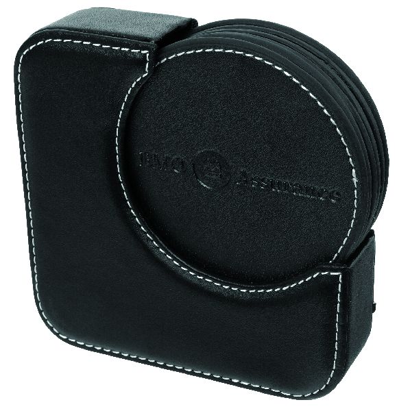 Set of 6 Simuleather round coasters with holder black