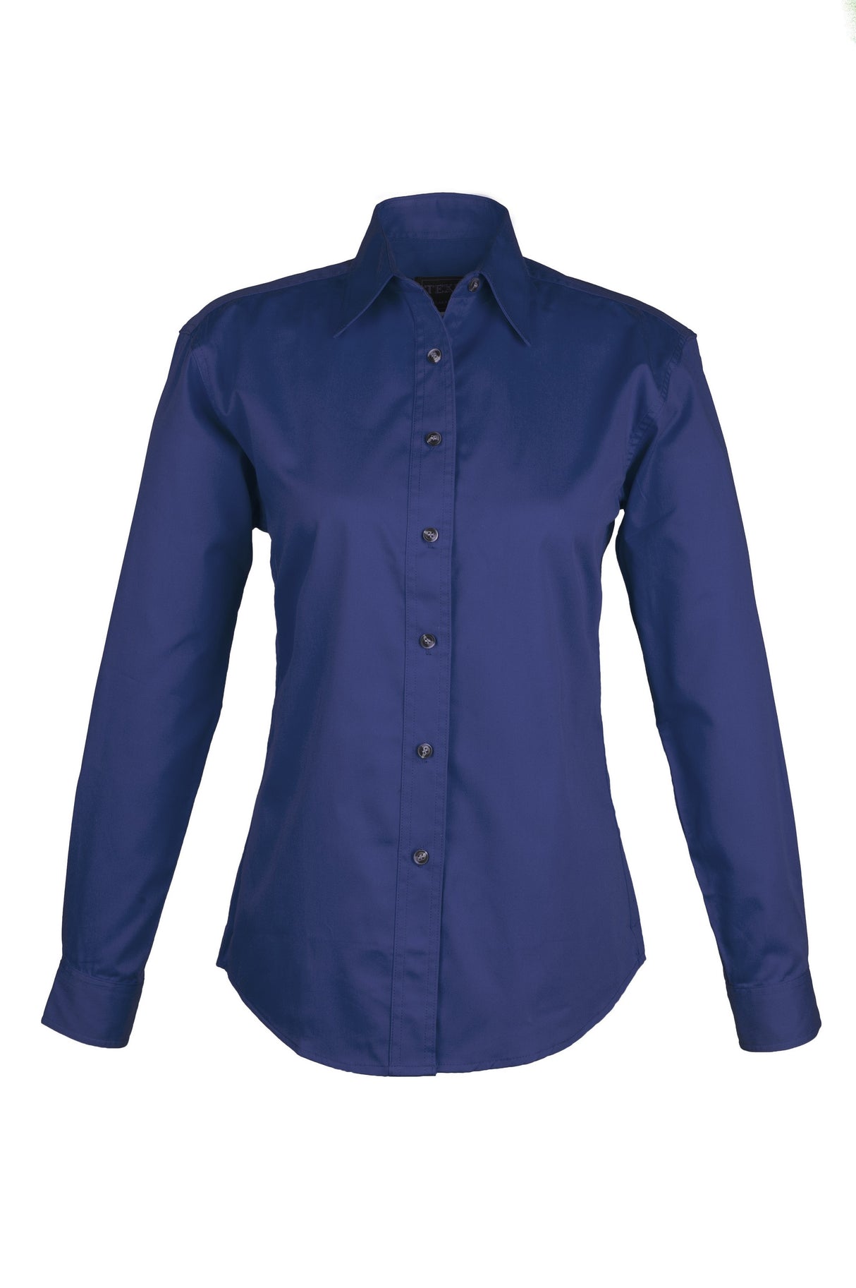 LADIES EASY CARE COTTON BLEND DRESS SHIRTS Long Sleeve(NAVY) (XS-3XL)