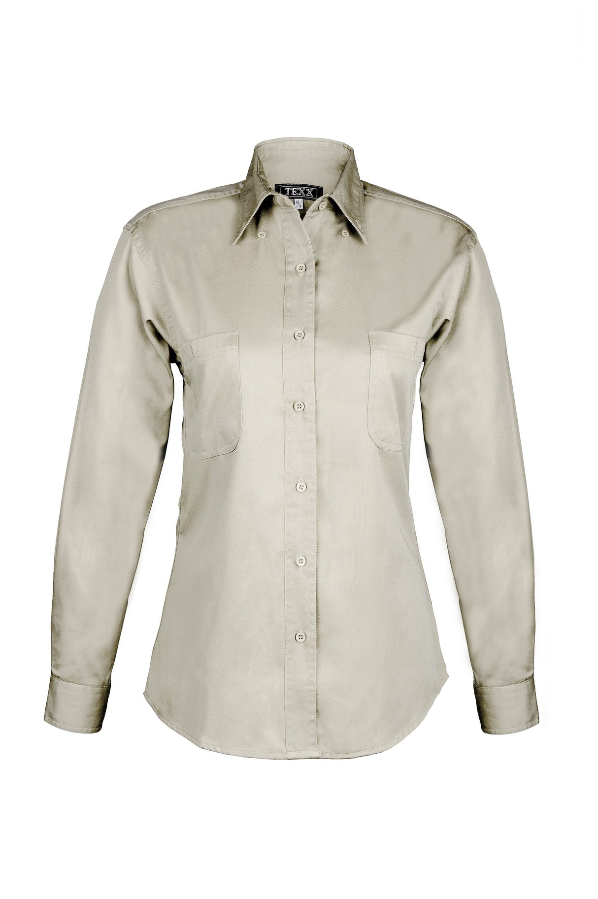 Ladies Cotton Blend Twill Long Sleeve Shirt (Stone) (XS-3XL)