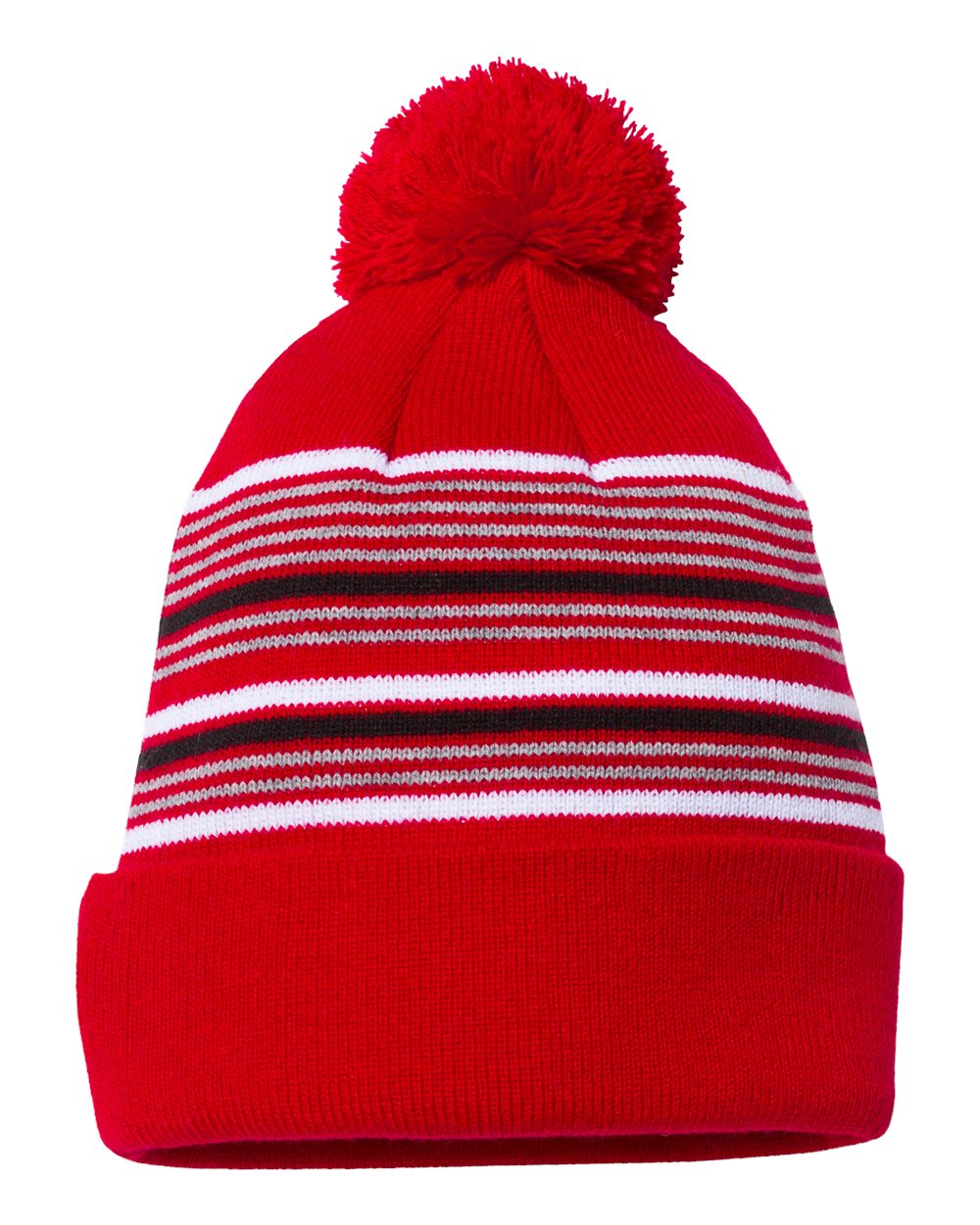 000466 Sportsman 12" Striped Pom-Pom Knit Beanie