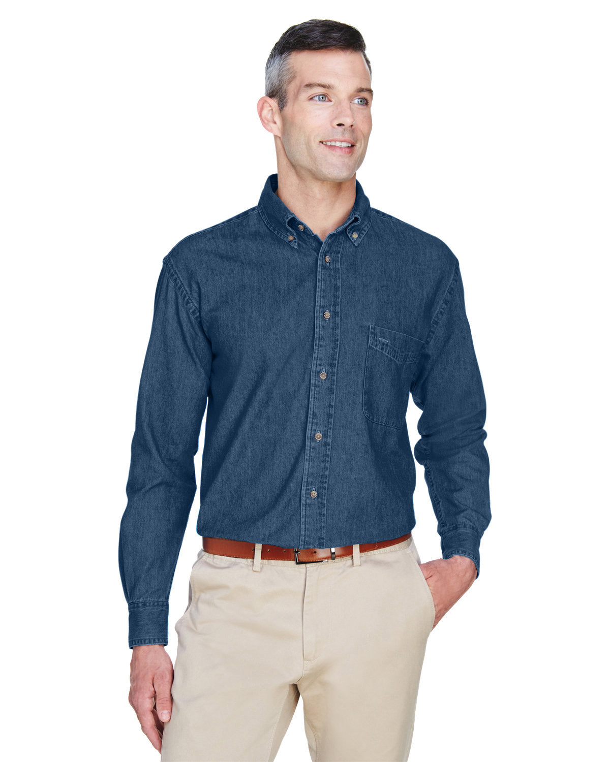 Harriton Men's Tall 6.5 oz. Long-Sleeve Denim Shirt