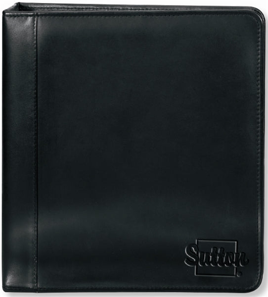 3 Ring Binder black smooth genuine leather, line accent