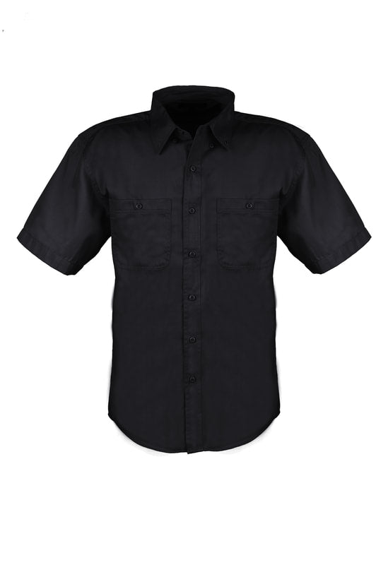 Men's Cotton Blend Twill Short Sleeve Shirt (Black) (XS-5XL)