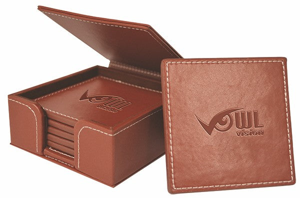 Set of 6 square coasters with holder brown