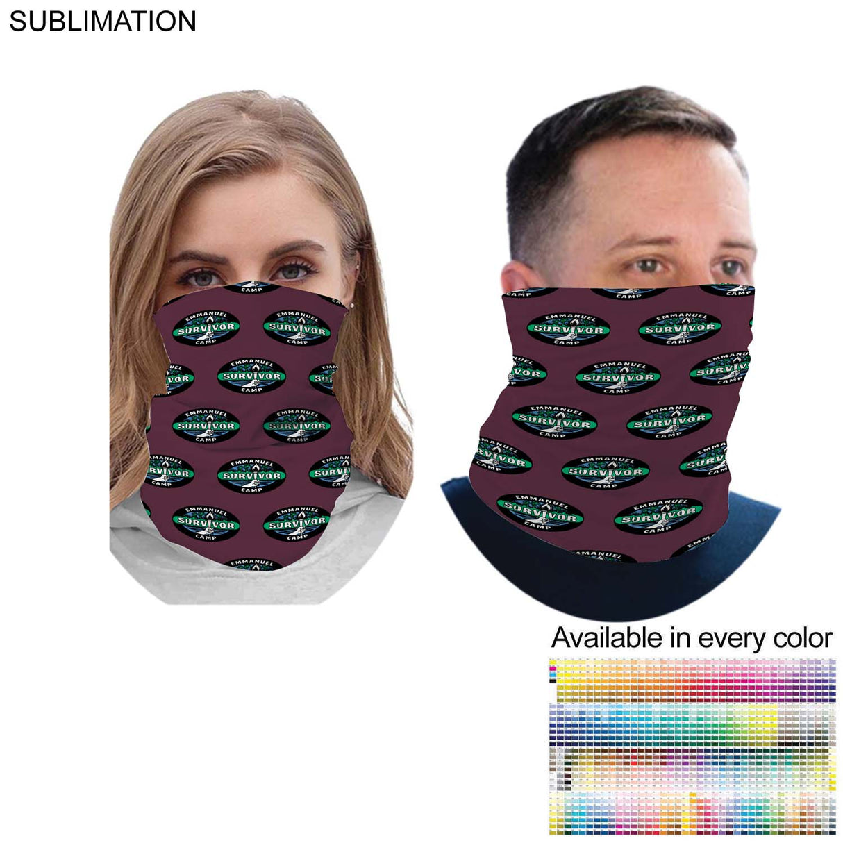 Survivor Themed Sublimated Neck Gaiter, Lightweight, Seamless, 2way stretch, raw edges