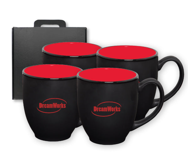 ~ Bistro 16oz 2tone black/red mug S/4 in Raven gift box