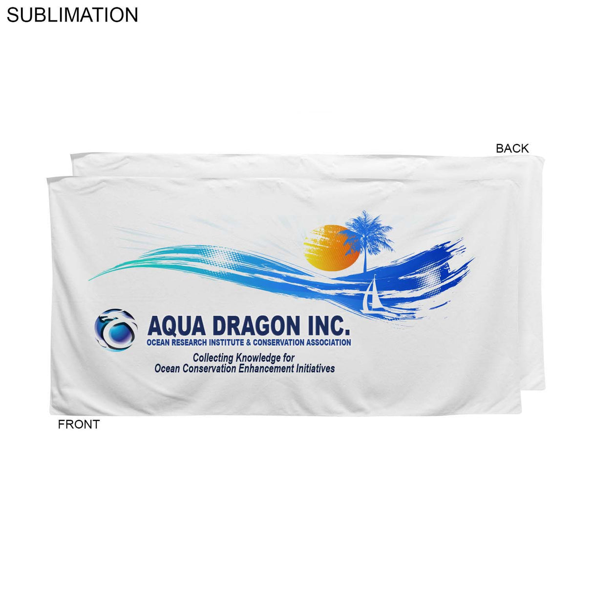 Plush and Soft Velour Terry Cotton Blend White Beach Towel, 30x60, Sublimated Full color logos