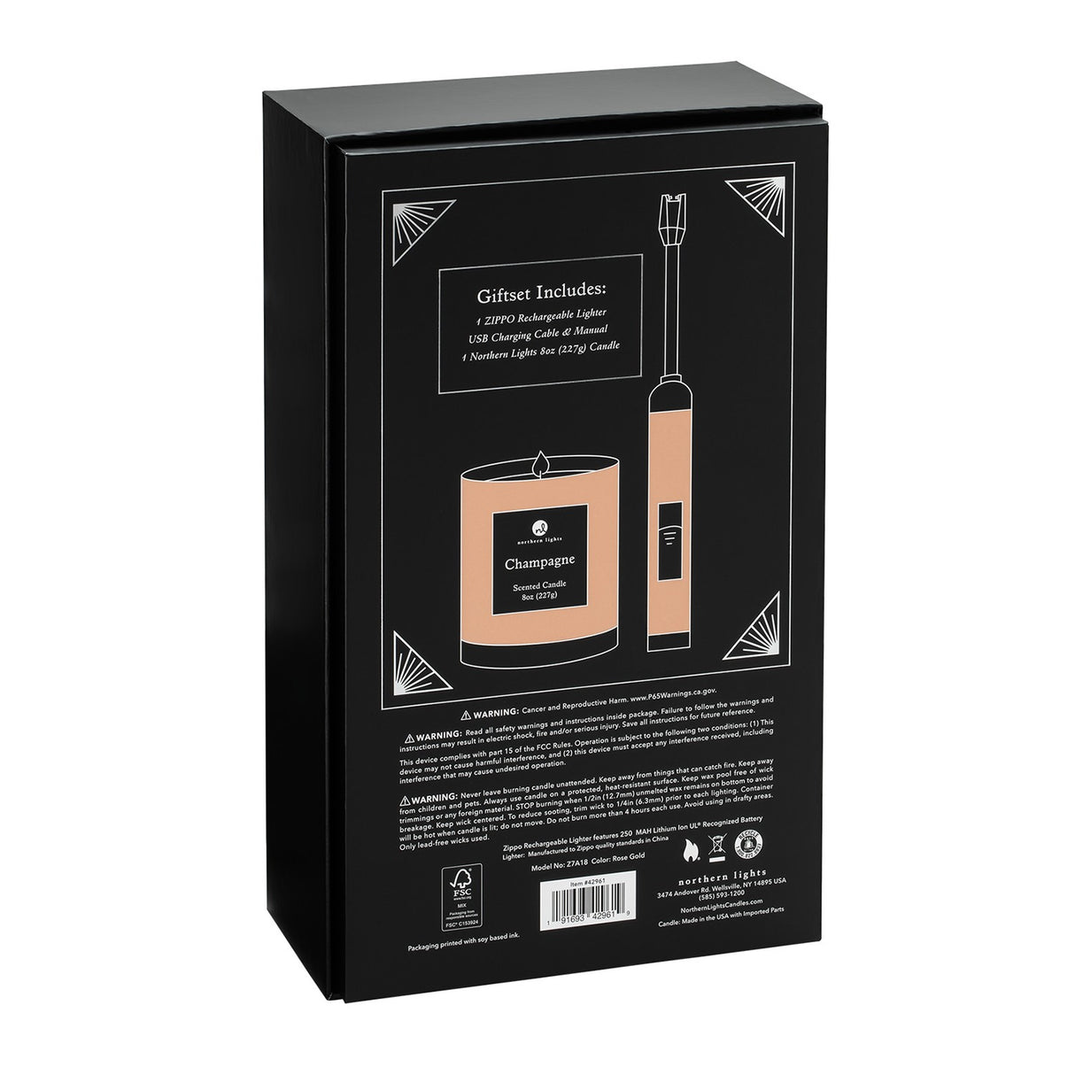 Zippo® Rose Gold Rechargeable Candle Lighter & 8 oz Champagne Candle Gift Set