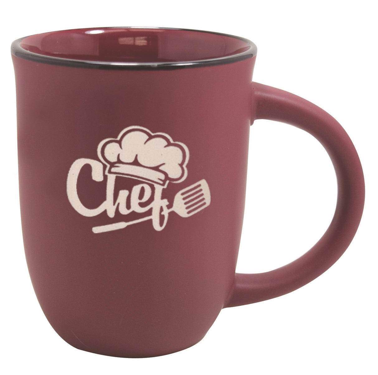 Salem 14oz burgundy matte ceramic mug with black trim - Etched